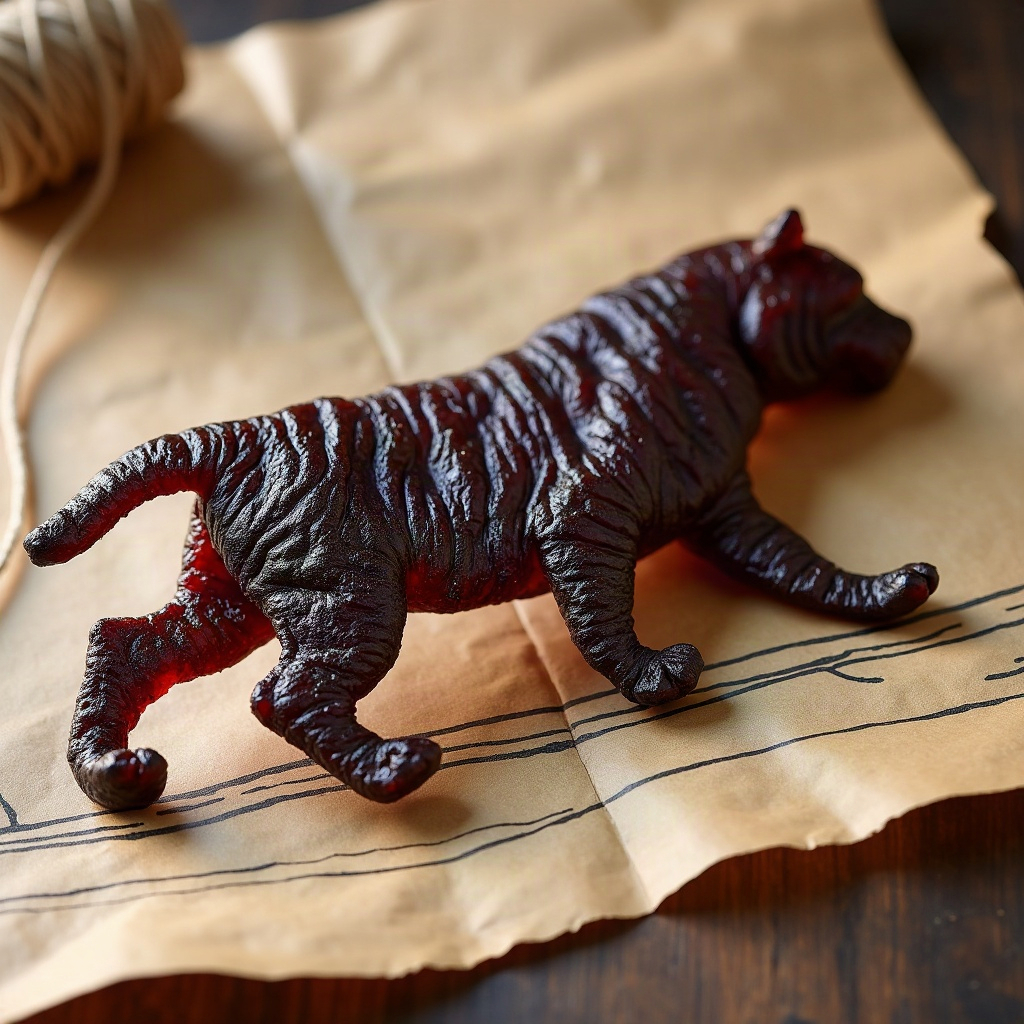 Tiger-shaped jerky cut on kraft paper