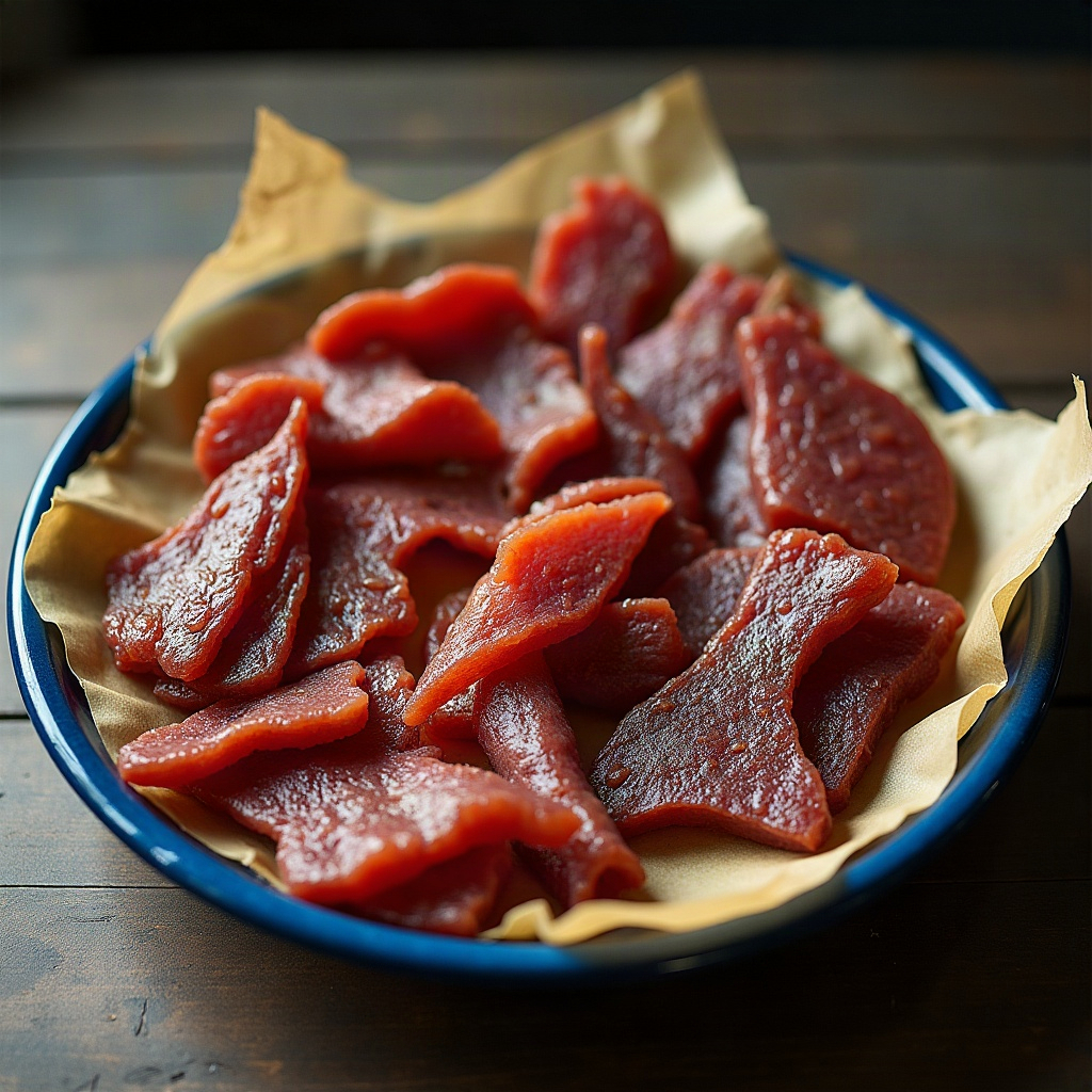 A charcuterie board of assorted exotic animal jerky cutouts on butcher paper